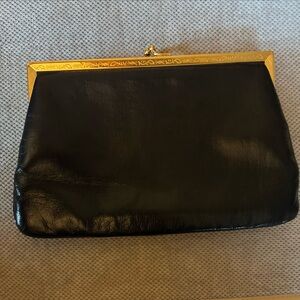 Vintage Saks Fifth Avenue Navy Clutch w./gold trim